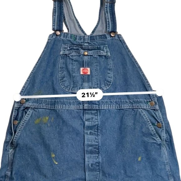 Y2K Red Kap Denim Bib Overalls 46x30 Paint Patina Utility Carpenter Grunge VF - Picture 15 of 16